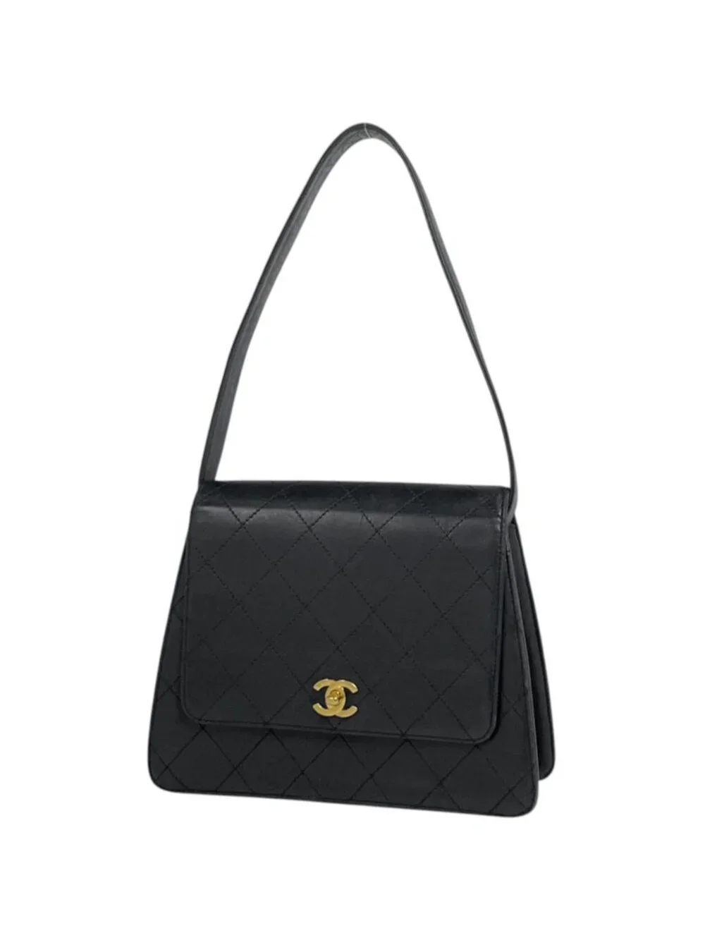 Chanel Shoulder Bag Quilted CC Logo Leather Black